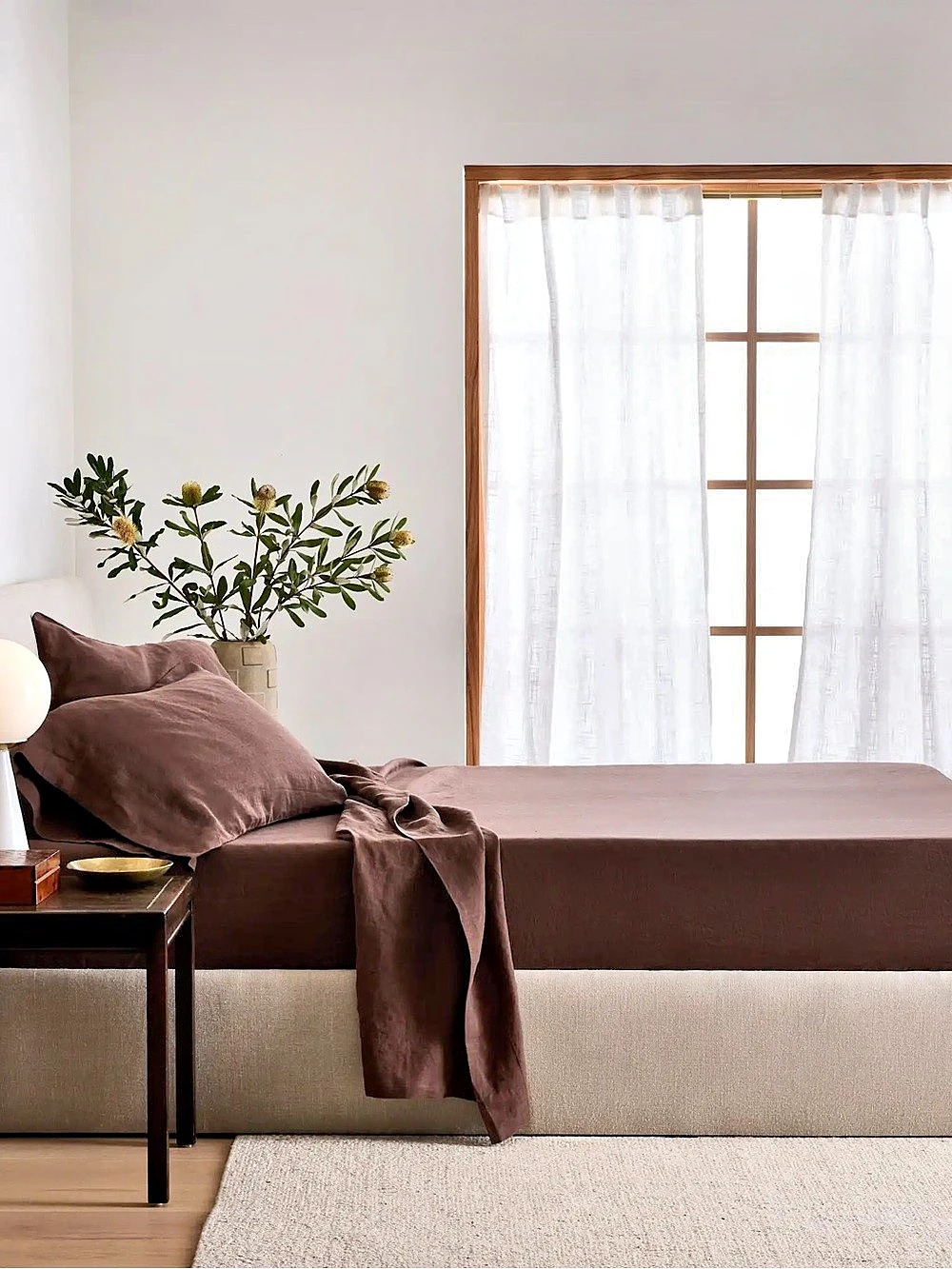 New Quince European Linen Sheet Set 4-piece Queen MSRP $184 Espresso Brown Cbiki